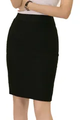 ブラック 黒 スリット レディース OL タイトスカート オフィス ミニロング スカート [ユニベイズ] ストレッチ