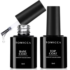 8ml 2本セット ベースコート ノンワイプ トップコート 拭き取り不要 ジェルネイル 大容量 TOMICCA UV/LED対応のサムネイル