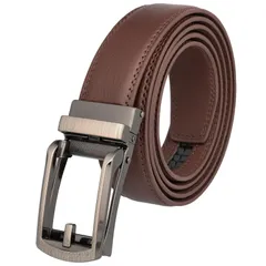 [NobleTicks] ベルト メンズ 本革 ラチェット式 穴なし 紳士用ベルト オートロック 無段階調整 スーツ カジュアル ビジネス 長さ調整可 [ブラウンA]