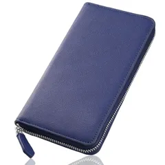 [NobleTicks] 財布 黒 長財布 本革 メンズ長財布 大容量 ラウンドファスナー 仕分け財布 カード8枚収納 大学生にも人気 オシャレ [ブルー]
