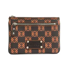     中古 ロエベ ポーチ アナグラム 総柄 ABランク ブラック オレンジ LOEWE レディース メンズ 【送料無料】【西神店】