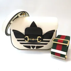    中古 美品 グッチ アディダス ショルダーバッグ カーフスキン ホースビット 658574 斜め掛け Sランク ホワイト ブラック メンズ レディース GUCCI 【送料無料】【三田店】