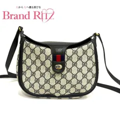 中古 グッチ ショルダーバッグ GGスプリーム シェリーライン 斜め掛け Bランク レザー PVC ゴールド金具 ネイビー GUCCI 【送料無料】【西神店】