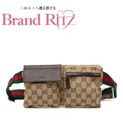 中古 グッチ GGキャンバス シェリーライン ボディバッグ ウエストバッグ 162962 ベージュ ブラウン キャンバス レザー レディース GUCCI 【送料無料】【名谷店】