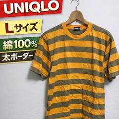 UNIQLO ユニクロ ボーダーTシャツ 半袖 L 黄土色 カーキ 綿100%