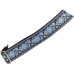 [HSE金丸商店] ショルダーストラップ 刺繍 幅広 花柄 ボヘミアン チェック レオパード (ブルー, 幅5cm) [幅5cm] [ブルー]