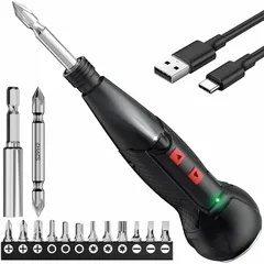 AAL 電動ドライバー 小型 携帯 手持ち Type-C USB充電式 人間工学設計 滑り止め 軽量 手動兼用 高輝度LEDライト 正逆転切り替え 初心者対応 操作簡単 家庭用 DIY用 合金製 ビット 14本付 2026強化版 1