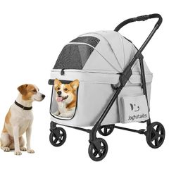 Joyfultails ペットカート ワンタッチ 折りたたみ式 中型犬 多頭用 ペットバギー 耐荷重20KG 大空間 低床型 乗り降りラクラク ドッグカート 4輪 前輪360°回転 後輪ブレーキ付き わんわんカート お出かけ 散歩 通院 老犬介護用 犬用ベ 1