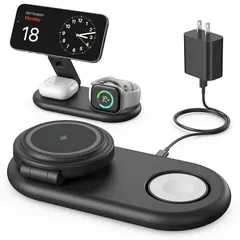 TEPNICAL ワイヤレス充電器 3in1 折り畳み式 高速 2.5-15W出力 スタンド iPhone 16/15/14/13/12シリーズ/Airpods 2/3/pro/Apple Watchに対応 軽量 マグネット式 同時充電 20WQC3.0ア 0