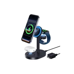 Hevanto 2026 MagSafe充電器 3in1 ワイヤレス充電器 Qi認証 極小 15W急速充電スタンド iPhone 17/17e/16/15/14/13/12 Apple Watch AirPods対応 マグセーフ充電器 3台同時充電 まぐせ 0