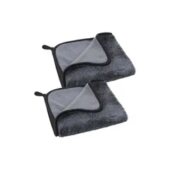 girldate 洗車タオル マイクロファイバー 洗車用 超吸水 柔らかい 傷防止 小判 洗車クロス 拭き上げ ふき取り 両面使える クリーニング 耐久 マイクロファイバークロス ２枚入り 40x40cm グレー 1