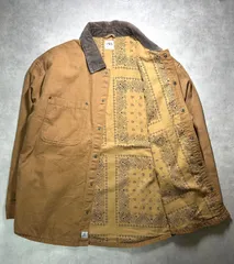 【極美品】ZARA ザラ バンダナ ペイズリー 裏地 ダック地 ワークジャケット コーデュロイ襟 キャメル ブラウン 茶色 L XL相当 オーバーサイズ ゆるだぼ ブルゾン カバーオール ヴィンテージ加工 メンズ