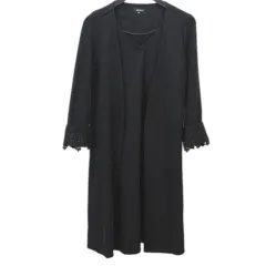 メリオン MERION 長袖 ワンピース ひざ丈 ９ 黒系ブラック アンサンブル風 チュニック レース ストレッチ 