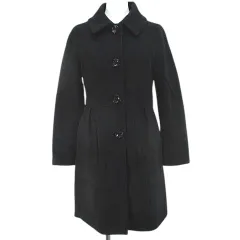 アンタイトル UNTITLED ステンカラーコート ウールコートミドル丈 2 黒系 ブラック 無地 ボタン タック 裏地 日本製