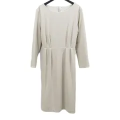 ロペピクニック ROPE Picnic 長袖 ワンピース ひざ丈 38 白系 オフホワイト ウエストシェイプ タック 無地 ストレッチ