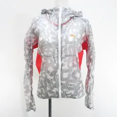 プーマ PUMA スポーツウェア パーカー ジャケット 薄手 M 灰系 グレー ジップアップ ロゴ プリント シースルー 透け感 裏地メッシュ