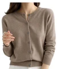 [Dep Club] ナチュラル感ある極上の風合い カーディガン レディース オフィス ニット 大きいサイズ 制服 セーター カーデガン 長袖 無地 看護師 学生 スクール 事務 春 秋 冬 (JP, アルファベット, M, ダーク [ダークキャメル] [M]