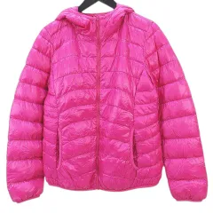 ユニクロ UNIQLO 長袖 ダウンジャケット フード付き フーディ M ピンク系 無地 サイドポケット