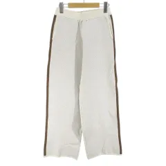 ロデオクラウンズワイドボウル RODEO CROWNS WIDE BOWL RCWB ロング丈 ニットパンツ ワイドパンツ F 白系 オフホワイト アイボリー ライン タグ付