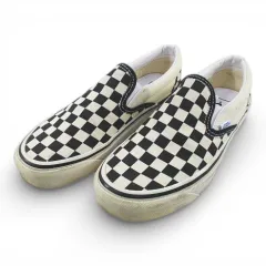バンズ VANS スリッポン チェック キャンバス地 24.0cm ブラック 黒系 ホワイト 白 