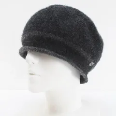 トランク TRUNK ヒロココシノ HIROKO KOSHINO ウール ベレー帽 38 チャコールグレー ロゴ 金具 日本製