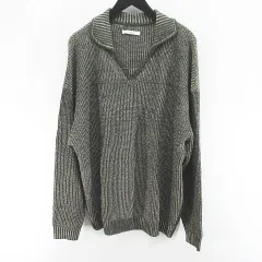 ディスコート Discoat 長袖 ニット セーター Vネック L 緑系 グリーン ミックス リブ