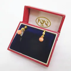 KK CORAL イヤリング サンゴ調 ゴールド系 蝶バネ ネジ式 クリップ アクセサリー