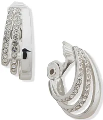 アンクライン レディース アクセサリー ピアス・イヤリング Anne Klein 3 Way Crystal Hoop EZ Comfort Clip On Hoop Earrings Silverのサムネイル