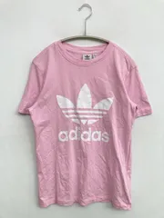 adidas アディダス Tシャツ/カットソー M ピンク 前面プリント ブランドロゴ 半袖 ミドル丈 クルーネック(丸首)