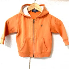 キッズ 子ども用◎ (^w^)b POLO by RALPH LAUREN ポロバイラルフローレン ジップアップ コットン パーカー ジャケット 裏起毛 フーディ 防寒 フロントポケット オレンジ サイズ90