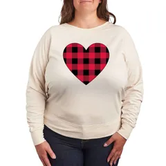 アニメキャラクター レディース トップス Tシャツ プラスサイズ グラフィック Licensed Character Plusize Red Black Plaid Heart Long Sleeve Graphic Tee Beige ベージュ