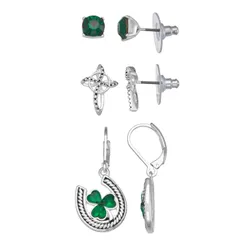 ネーピア レディース アクセサリー ネックレス・チョーカー・ペンダントトップ Napier 3Pair Silver Tone Lucky Shamrock Earring Set Green グリーン