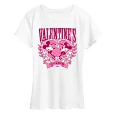 ディズニー レディース トップス Tシャツ グラフィック Disneys Mickey Minnie Mouse Womens Valentines Hugs Kisses Graphic Tee White ホワイト