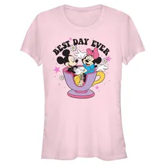 ディズニー レディース トップス Tシャツ グラフィック Juniors Disneys Mickey Mouse Minnie Mouse Tea Cup Ride Best Day Ever Graphic Tee Light Pink ピンク