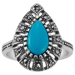 Sunkissed Sterling レディース アクセサリー リング Sunkissed Sterling Silver Oxidized Pear Shaped Turquoise Cubic Zirconia Ring Silver Tone シルバー