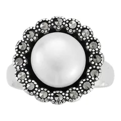 Sunkissed Sterling レディース アクセサリー リング Sunkissed Sterling Silver Oxidized Cubic Zirconiand Cultured Freshwater Pearl Ring Silver Tone