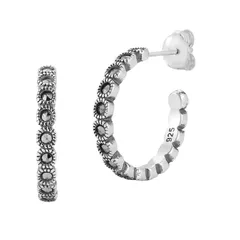 Sunkissed Sterling レディース アクセサリー ピアス・イヤリング Sunkissed Sterling Silver Oxidized Bezel Cubic Zirconia Small Hoop Earringsilver Tone シル