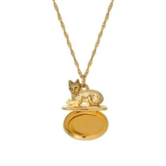 1928 レディース アクセサリー ネックレス・チョーカー・ペンダントトップ レース 1928 Gold Tone Cat Locket Necklace Yellow イエロー