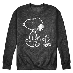 アニメキャラクター メンズ トップス Tシャツ スウェット フリース Licensed Character Mens Peanutsnoopy Woodstock Fleece Sweatshirt Heather Charcoal チャコール