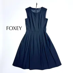 cW34 FOXEY NEW YORK 訳あり ノースリーブ タック ワンピース ロングワンピース フォーマル スーツ ドレス フレア プリーツスカート 礼服 通年着用可 38 日本製 ブラック 黒 フォクシーニューヨーク フォクシー