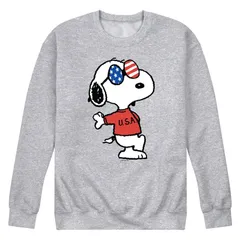 アニメキャラクター メンズ トップス Tシャツ スウェット グラフィック Licensed Character Mens Peanutsnoopy Americana Graphic Sweatshirt Gray グレー