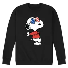 アニメキャラクター メンズ トップス Tシャツ スウェット グラフィック Licensed Character Mens Peanutsnoopy Americana Graphic Sweatshirt Black ブラック
