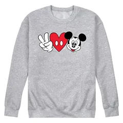 ディズニー メンズ トップス Tシャツ スウェット フリース Disneys Mickey Mouse Mens Peace Love Mickey Fleece Sweatshirt Gray グレー