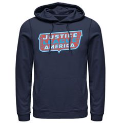 애니메이션 캐릭터 맨즈 탑스 T셔츠 로고 파커 Licensed Character Mens DComics Justice League Of America Text Poster Logo Hoodie Navy 네이비
