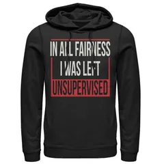 アニメキャラクター メンズ トップス Tシャツ パーカー グラフィック Licensed Character Mens In All Fairness I Was Left Unsupervised Box Text Graphic Hoodie Black