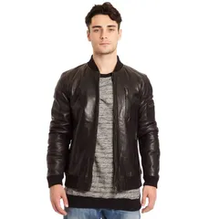 エクセルド メンズ アウター ジャケット・ブルゾン レザー Mens Excelled Lamb Leather Bomber Jacket Black ブラック