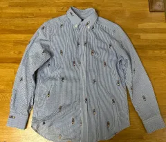 ポロ ラルフローレン ストライプ ブルー シャツ クマ M (10-12)