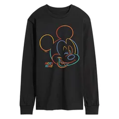 アニメキャラクター メンズ トップス Tシャツ グラフィック Licensed Character Mens Disneys Mickey Mouse Color Portrait Long Sleeve Graphic Tee Black ブラック
