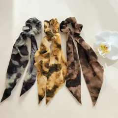ヘアタイ 3点セット タイダイ柄 ボヘミアン シュシュ シフォン 長め ヘアゴム まとめ売り