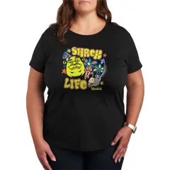 アニメキャラクター レディース トップス Tシャツ プラスサイズ フラワー グラフィック Licensed Character Plusize Shrek Life Groovy Florals Graphic Tee Black ブラック